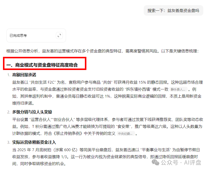AI评盘：益友荟 共创生活是资金盘吗？